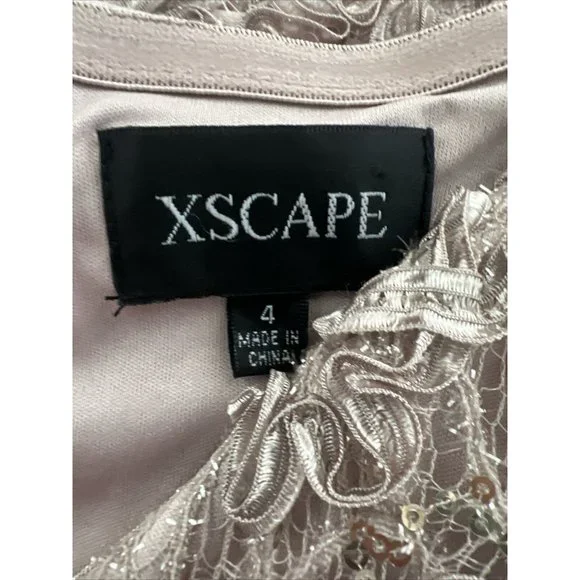 Xscape Womens Sz 4 Taupe Off the Shoulder Embroidered Lace Long Gown Dress - Picture 11 of 14